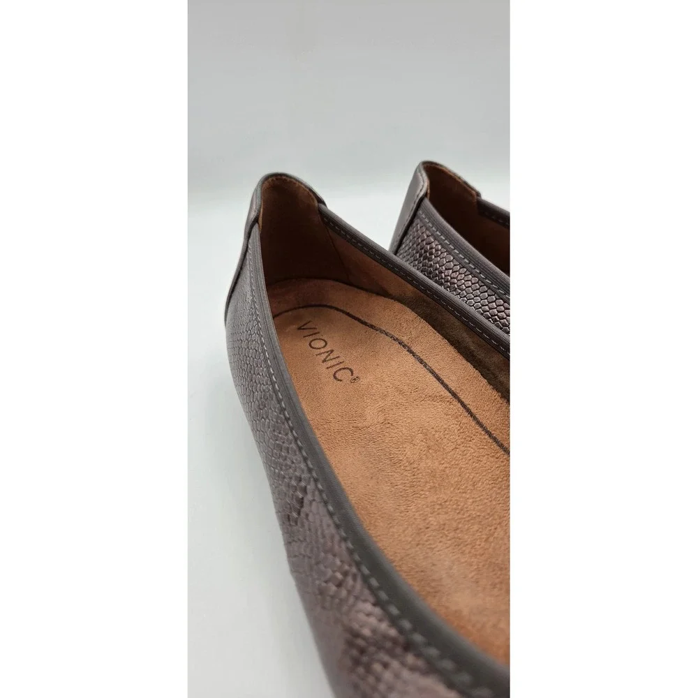 Vionic Minna Women Ballet Flats Size 8 Pewter Metallic Snake Leather Comfort